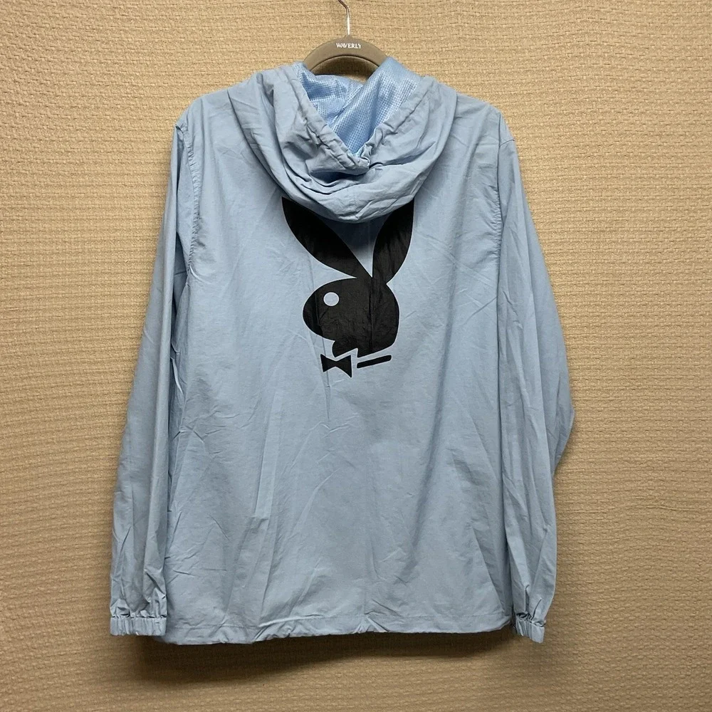 Pacsun Playboy Jacket Mens Small Blue Quarter Zip‎ Hoodie Logo Windbreaker